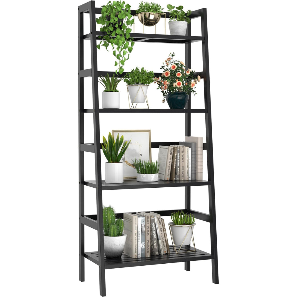 Black 4-Tier Bamboo Ladder Shelf D106492
