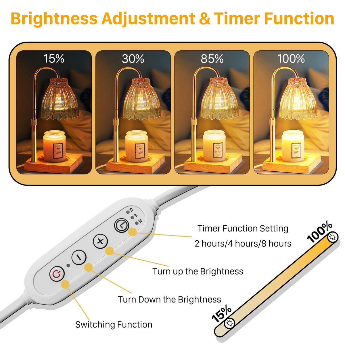 Dual Bulbs Dimmable Adjustable Height Candle Warmer V979944