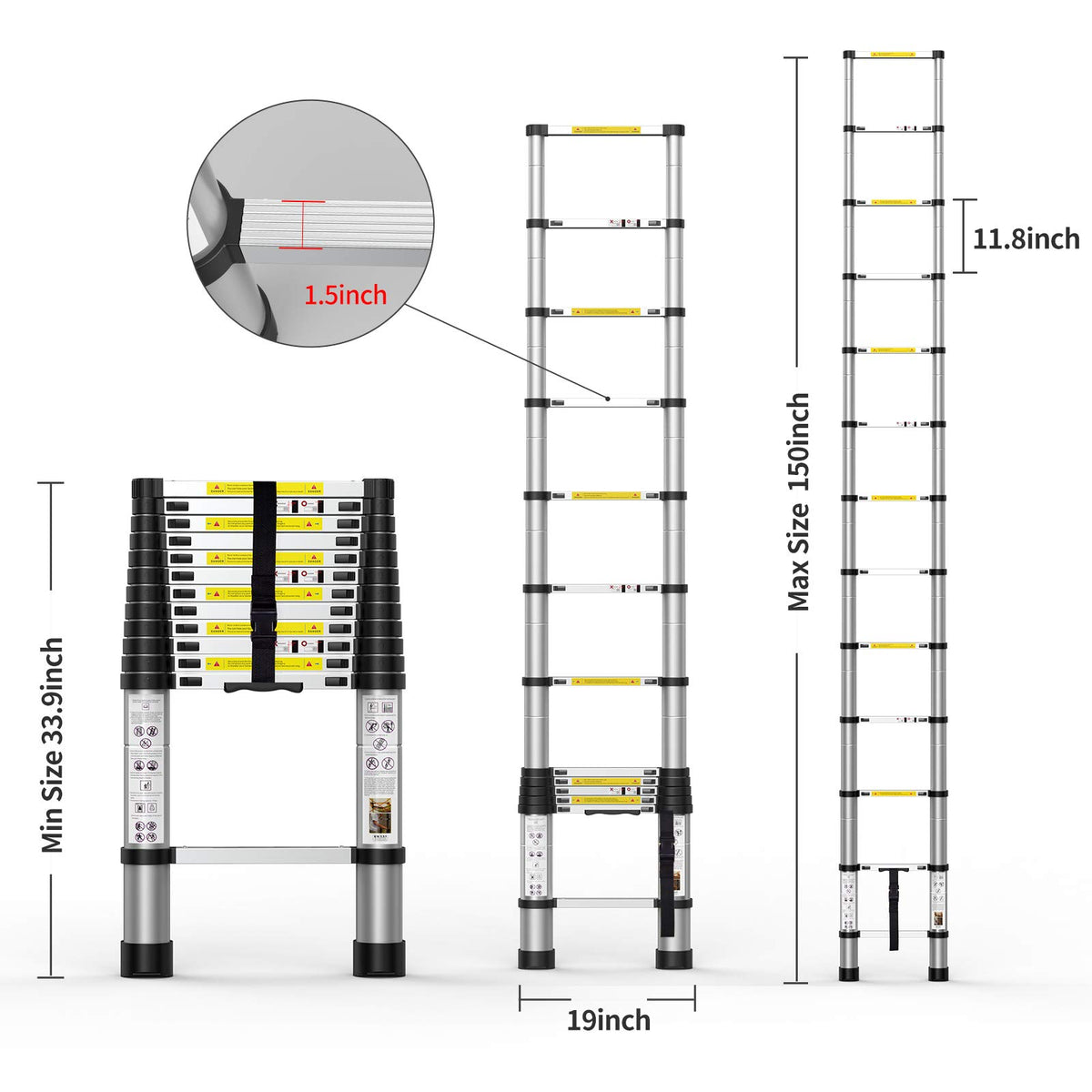 Telescoping Extension Ladder 12.5FT Aluminum with Carry Bag F162