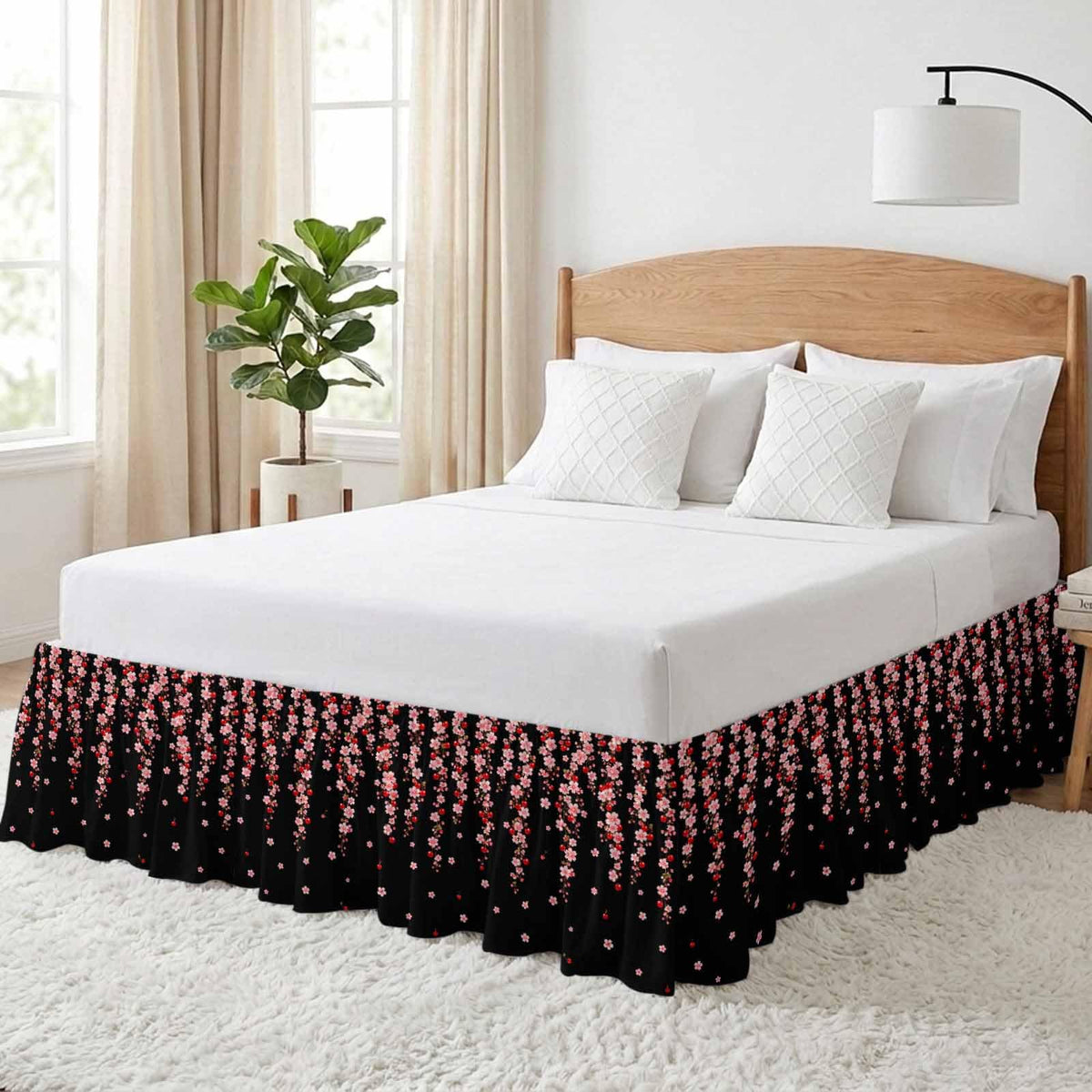 Pink Floral Ruffled Wrap Around Bed Skirt California King 18" Drop Y966421