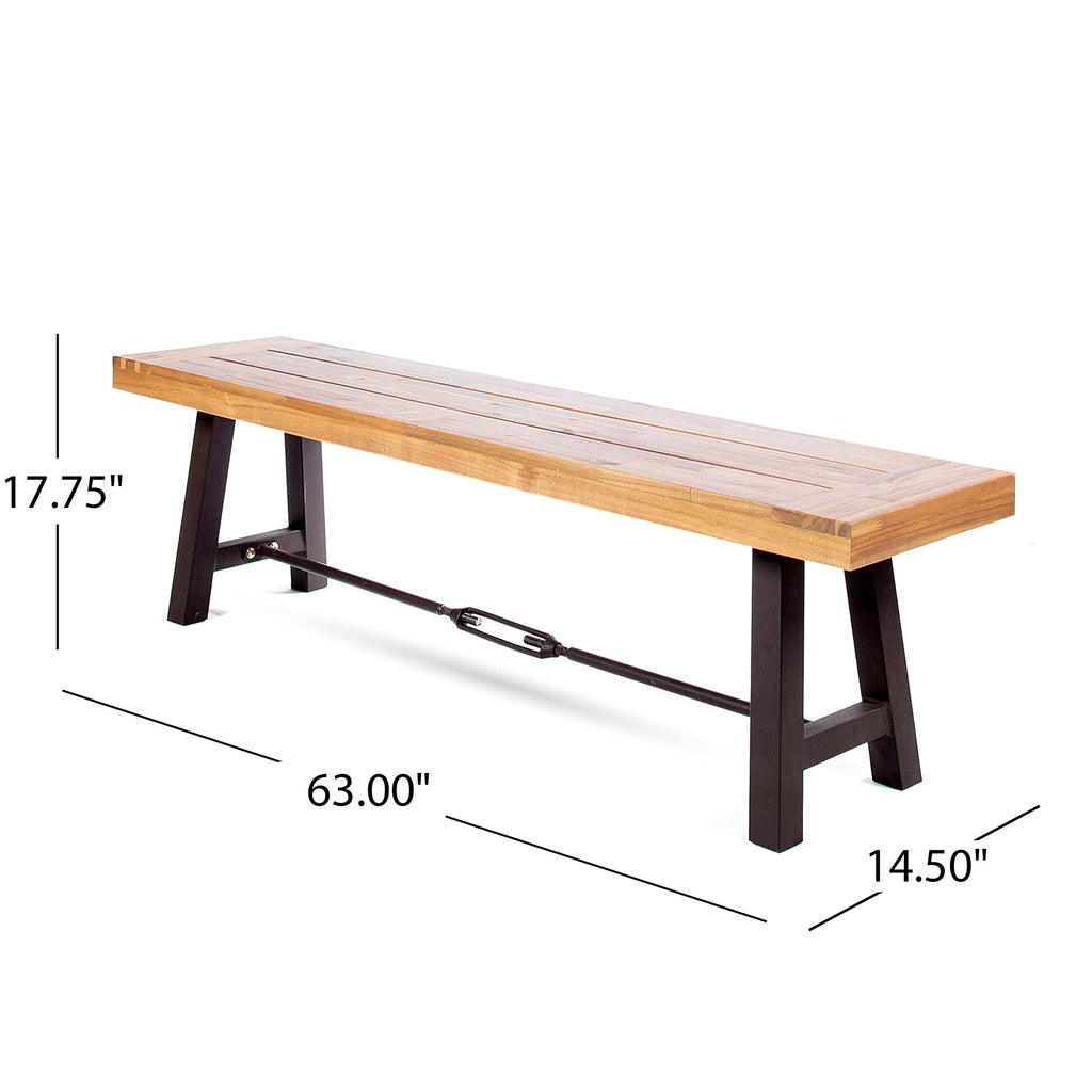 Acacia Wood Outdoor Bench with Metal Accents U807394