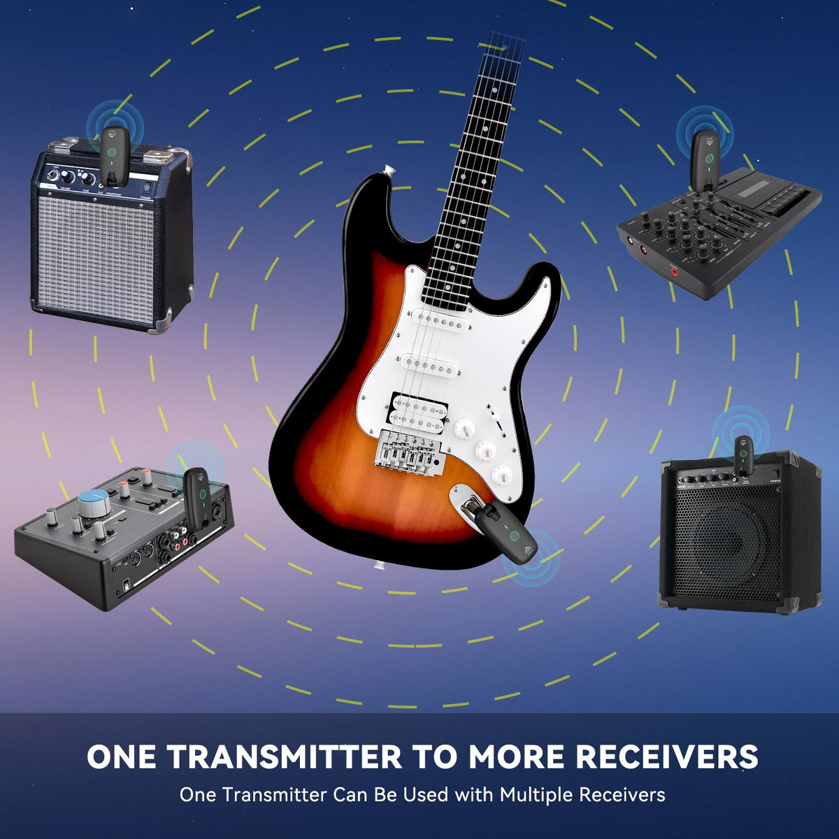 Wireless Guitar System Transmitter Receiver 7-Channel Rechargeable Black C898