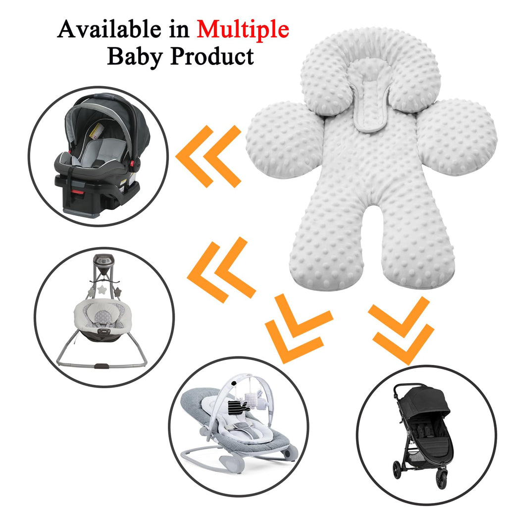 Infant Car Seat Head Neck Body Support, Ultra-Soft Minky Microfiber, 2-in-1 Reversible, Gray C2993