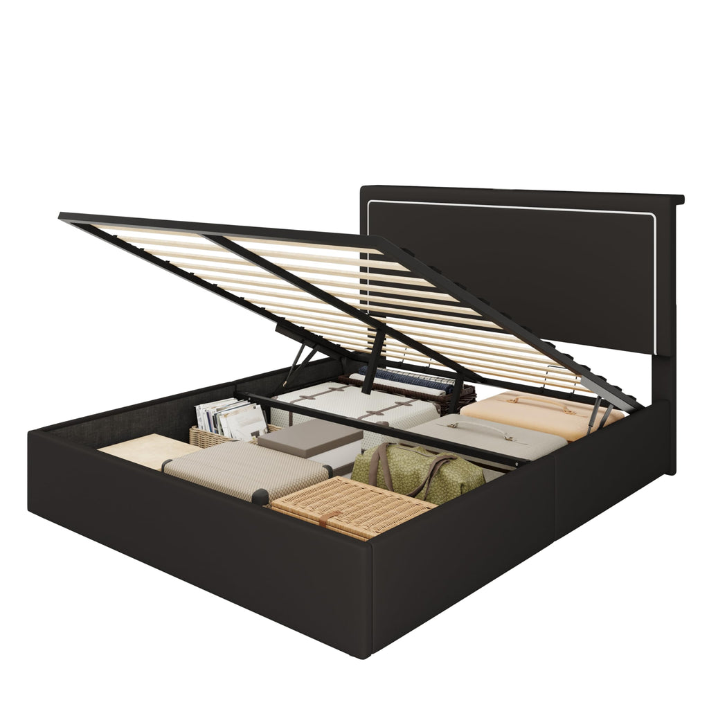 Full Size Lift Up Storage Bed Frame with LED Lights, Black G67074