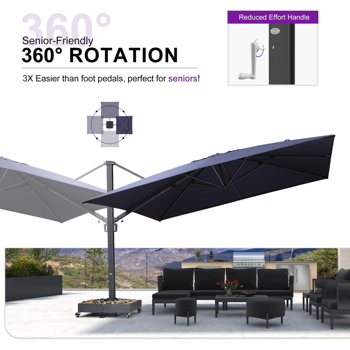 13' X 13' Navy Blue Cantilever Patio Umbrella W42514