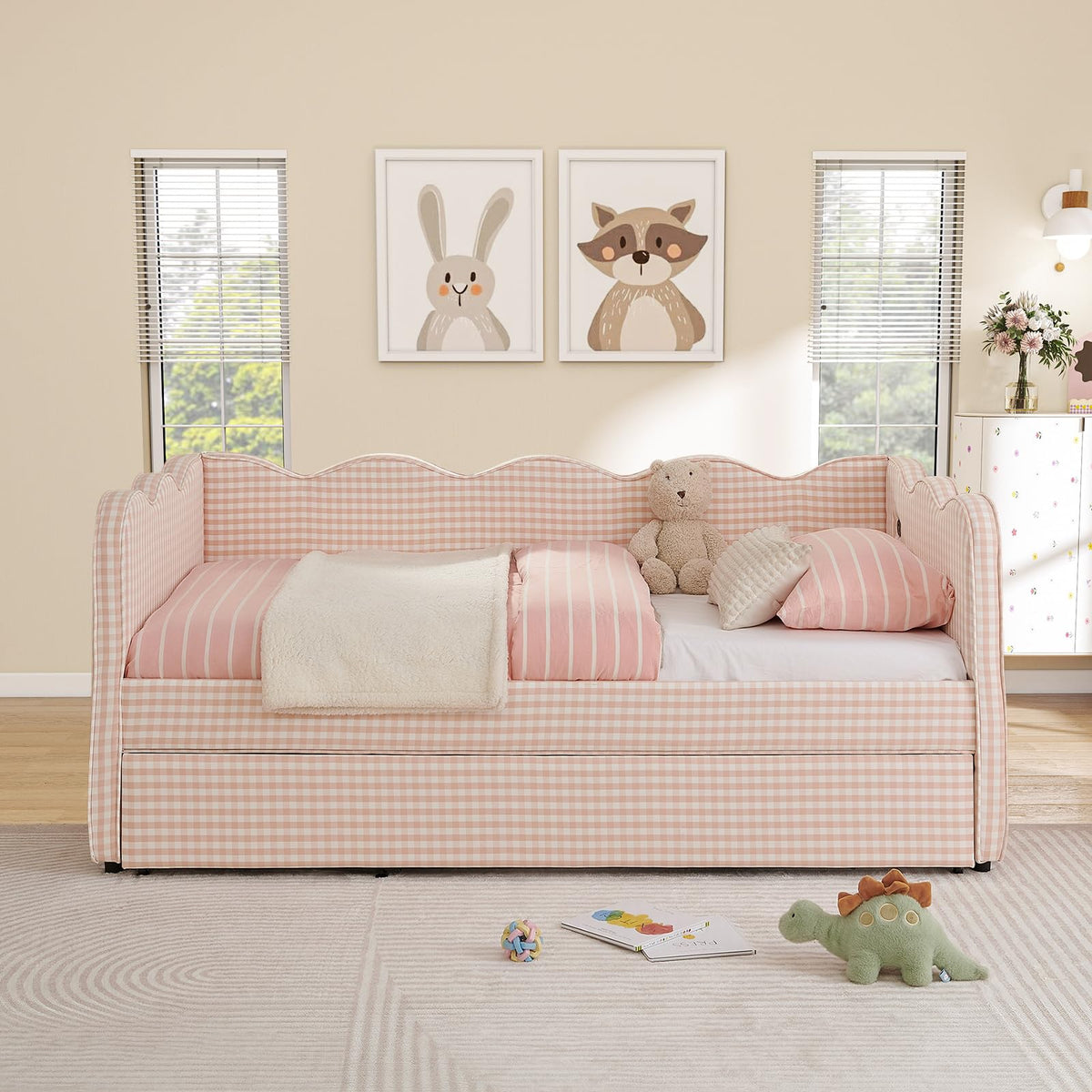 Twin Size Upholstered Daybed with Pop Up Trundle K996246