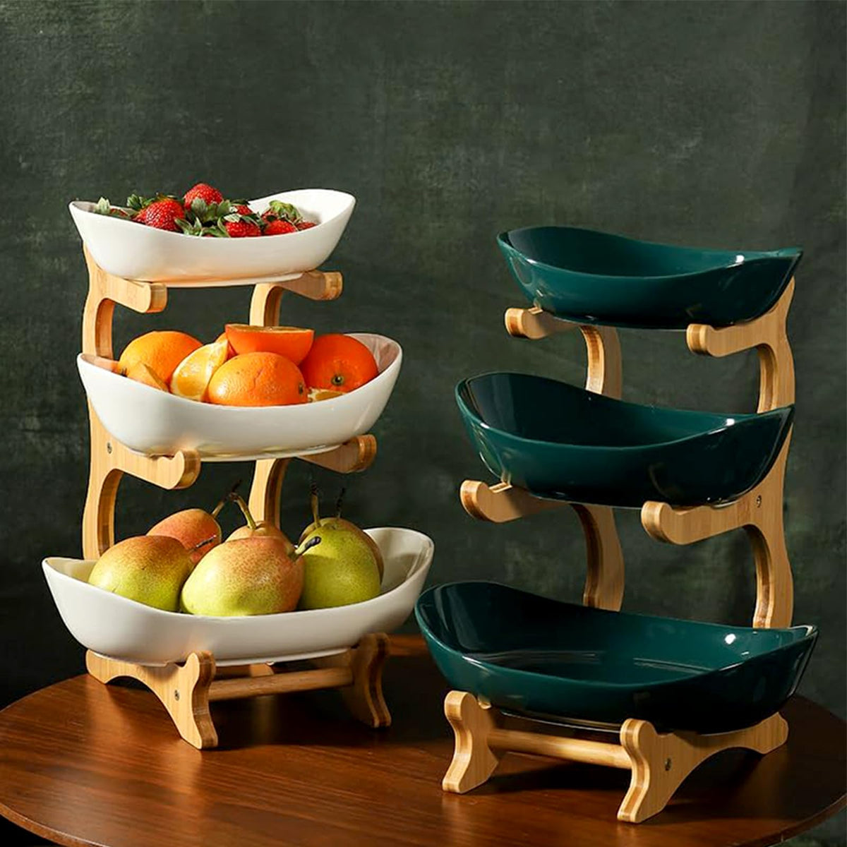 3-Tier Oval Fruit Basket with Bamboo Stand O26069