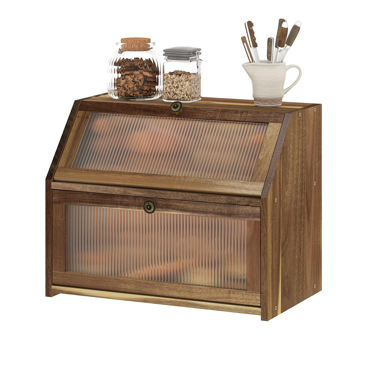 Acacia Wood 2 Layer Bread Box J2340