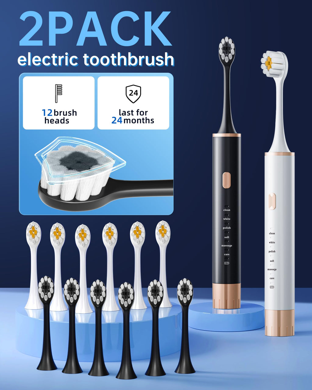 2 Pack Electric Toothbrush with 12 Replacement Heads A29940