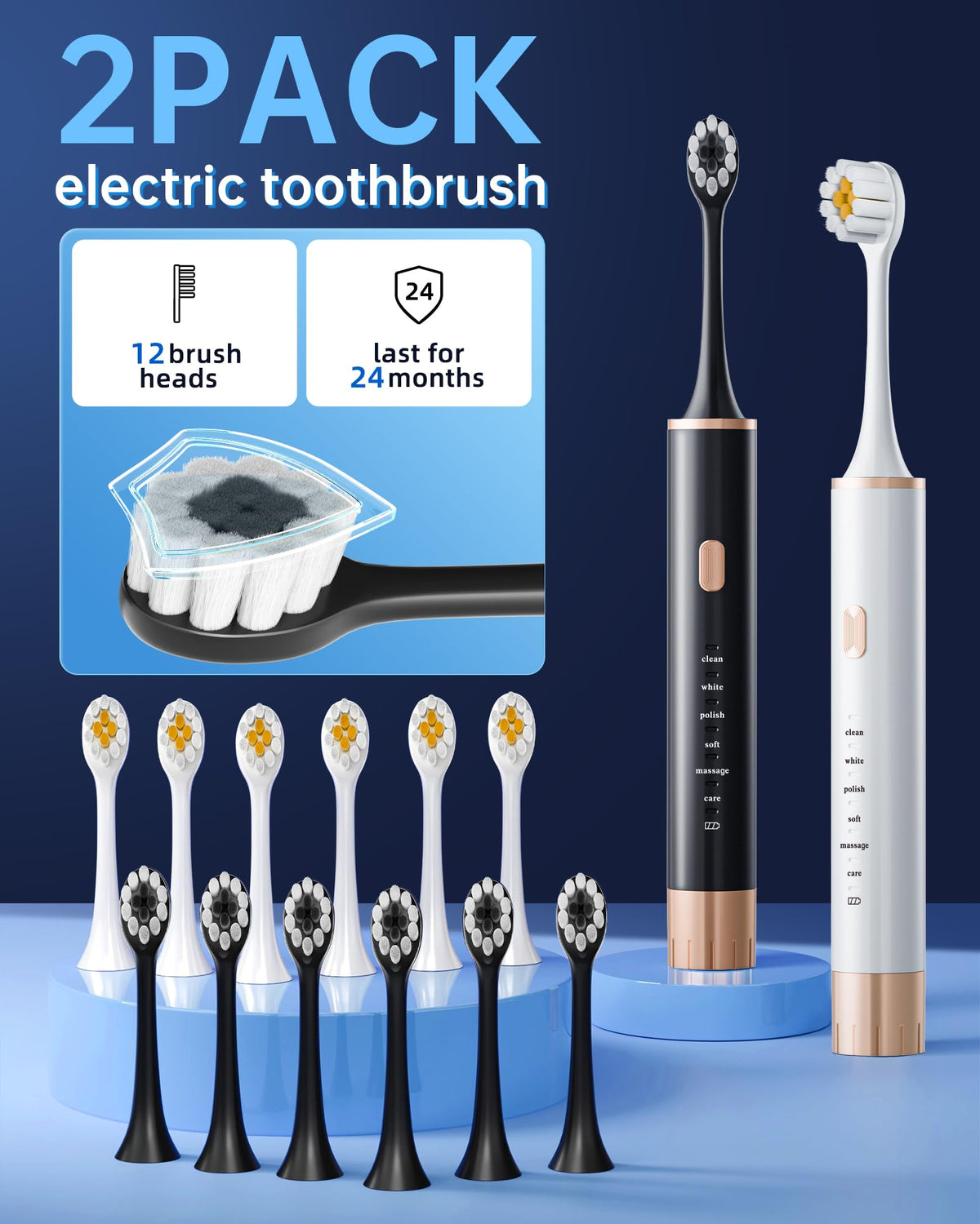 2 Pack Electric Toothbrush with 12 Replacement Heads A29940