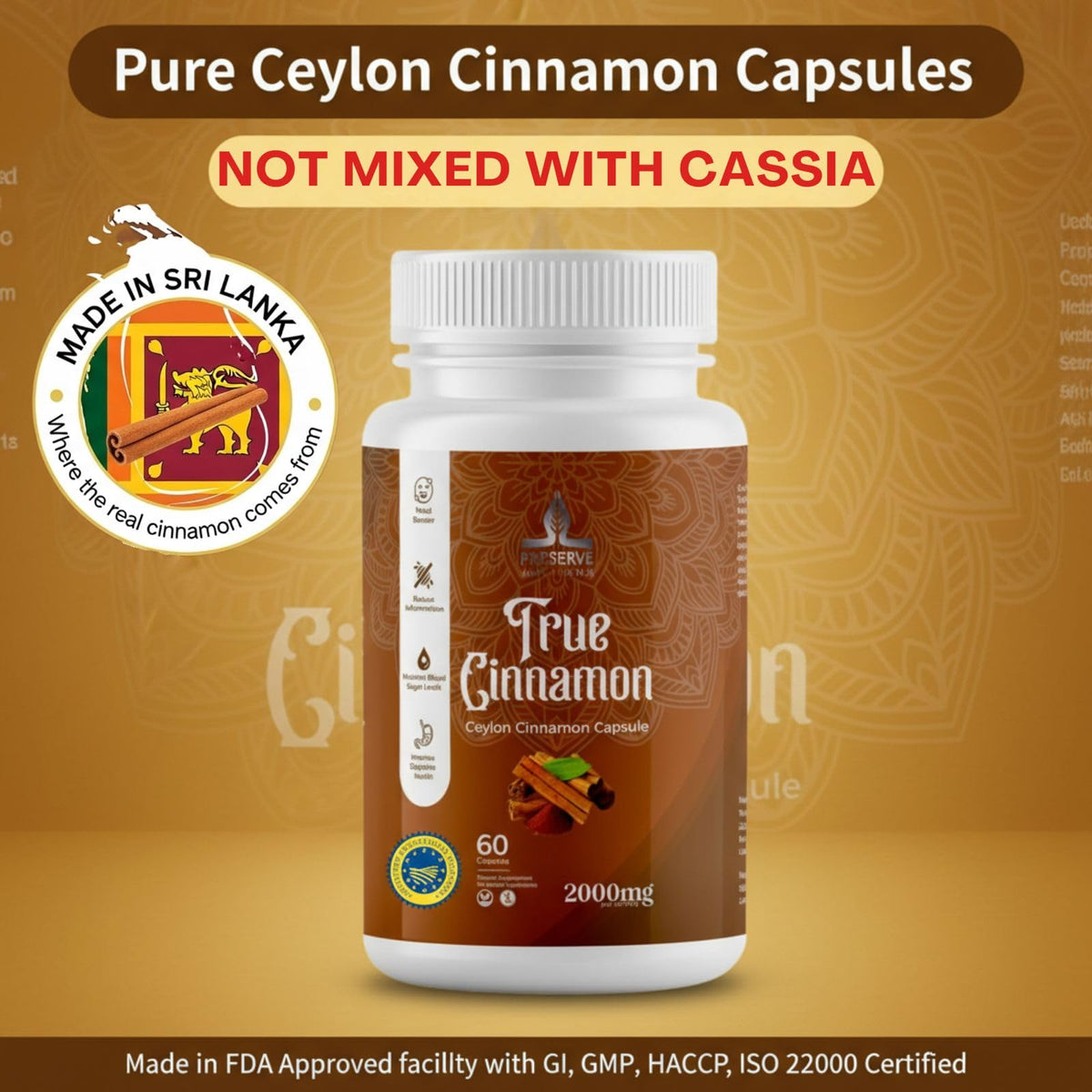 Pure Ceylon Cinnamon Capsules, 2,000mg, Non-GMO, Gluten-Free U9977