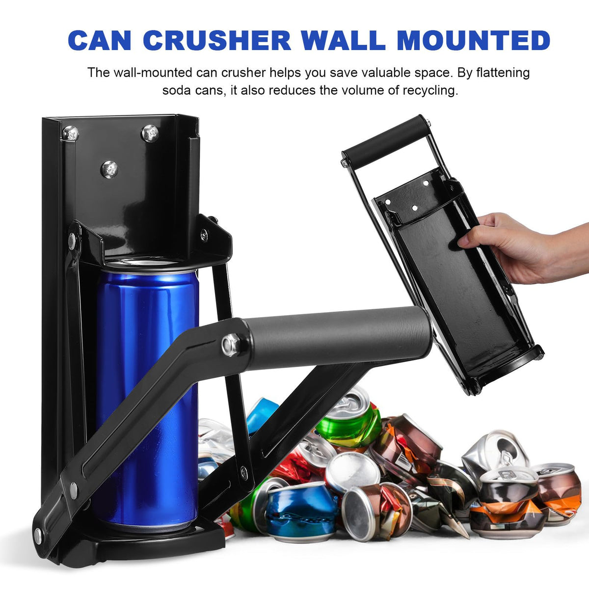 Heavy Duty Wall Mounted Stainless Steel Can Crusher with Built-in Bottle Opener J619855