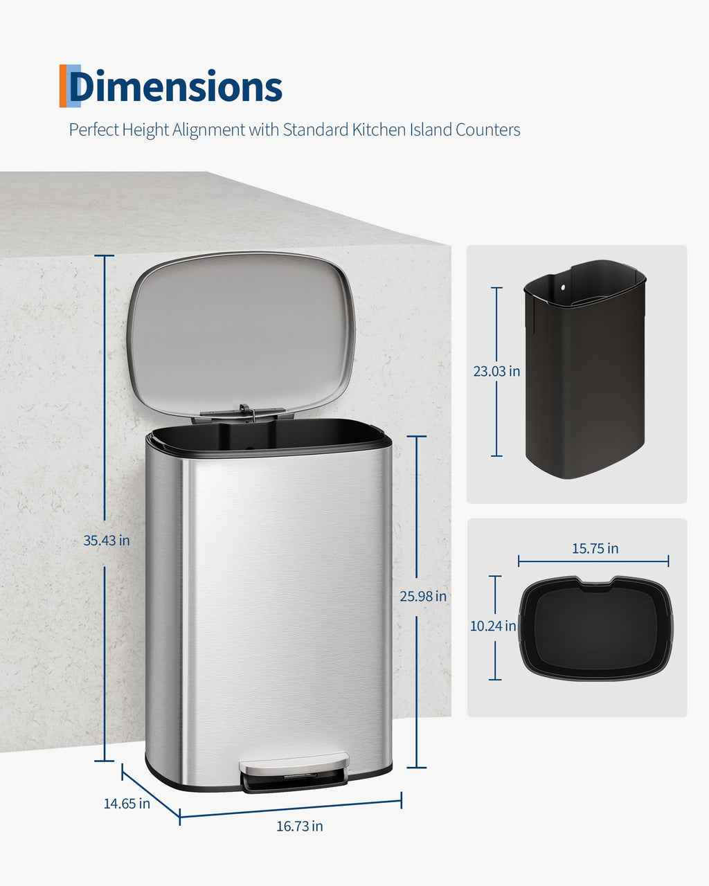 Stainless Steel 13 Gal Step-On Trash Can with Soft Close Lid P603