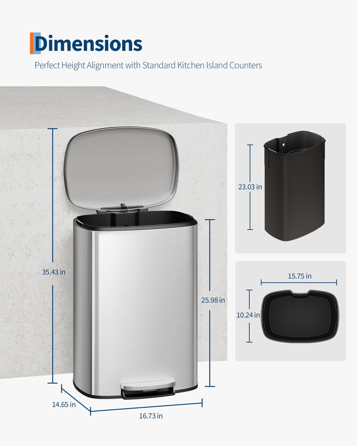 Stainless Steel 13 Gal Step-On Trash Can with Soft Close Lid P603