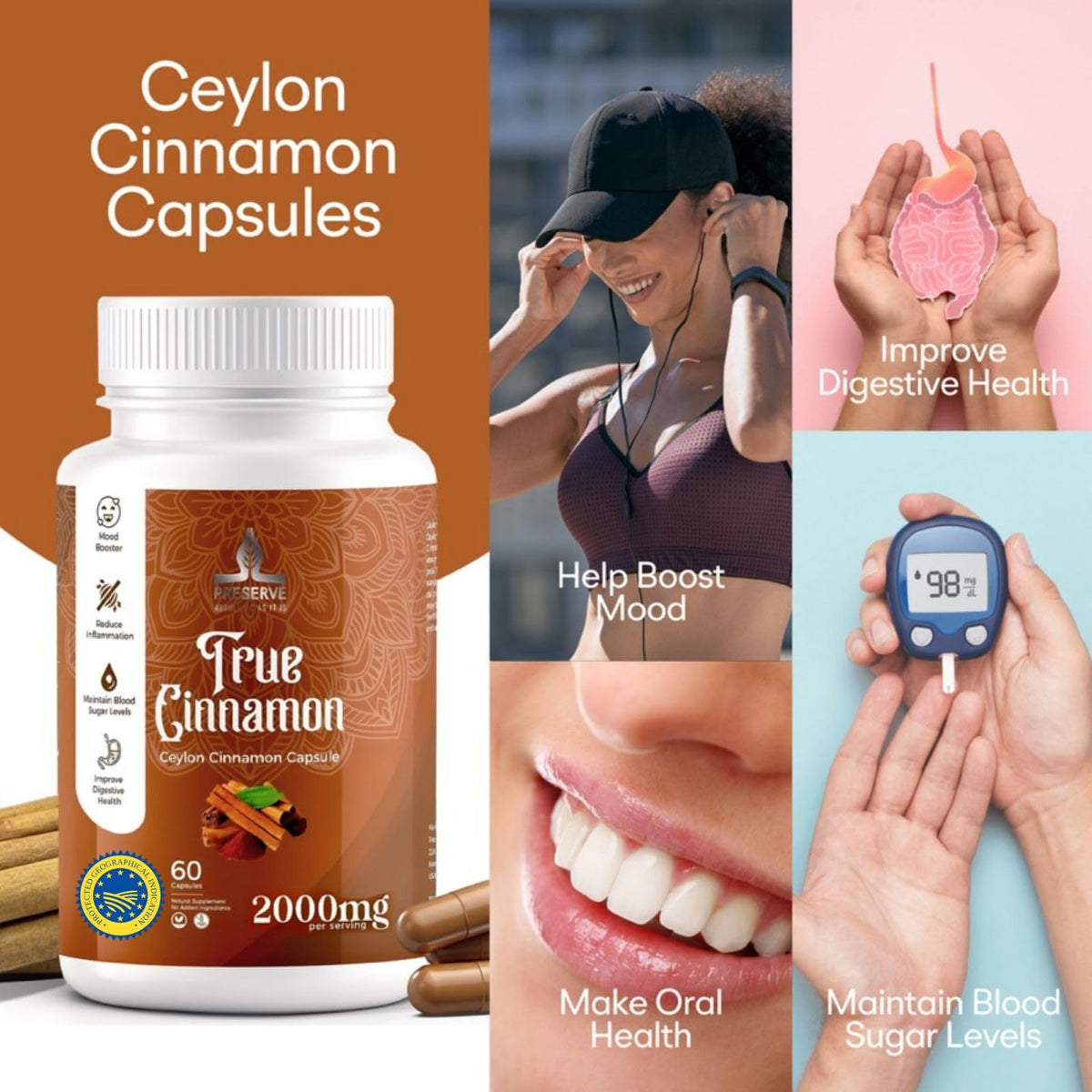 Pure Ceylon Cinnamon Capsules, 2,000mg, Non-GMO, Gluten-Free U9977