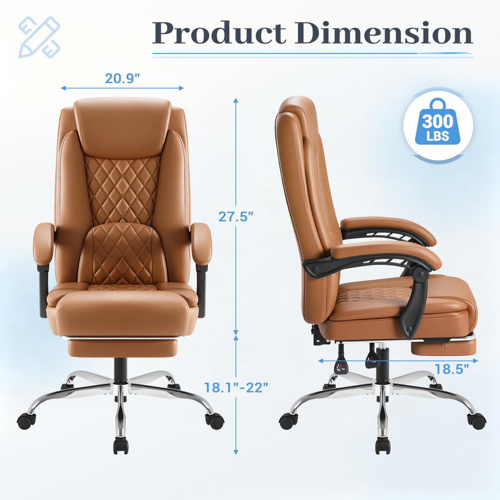 Brown Leather Ergonomic High Back Office Chair with Footrest K1950
