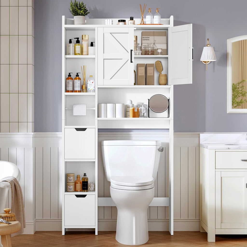 White Over the Toilet Storage Cabinet with 2 Removable Drawers C348245