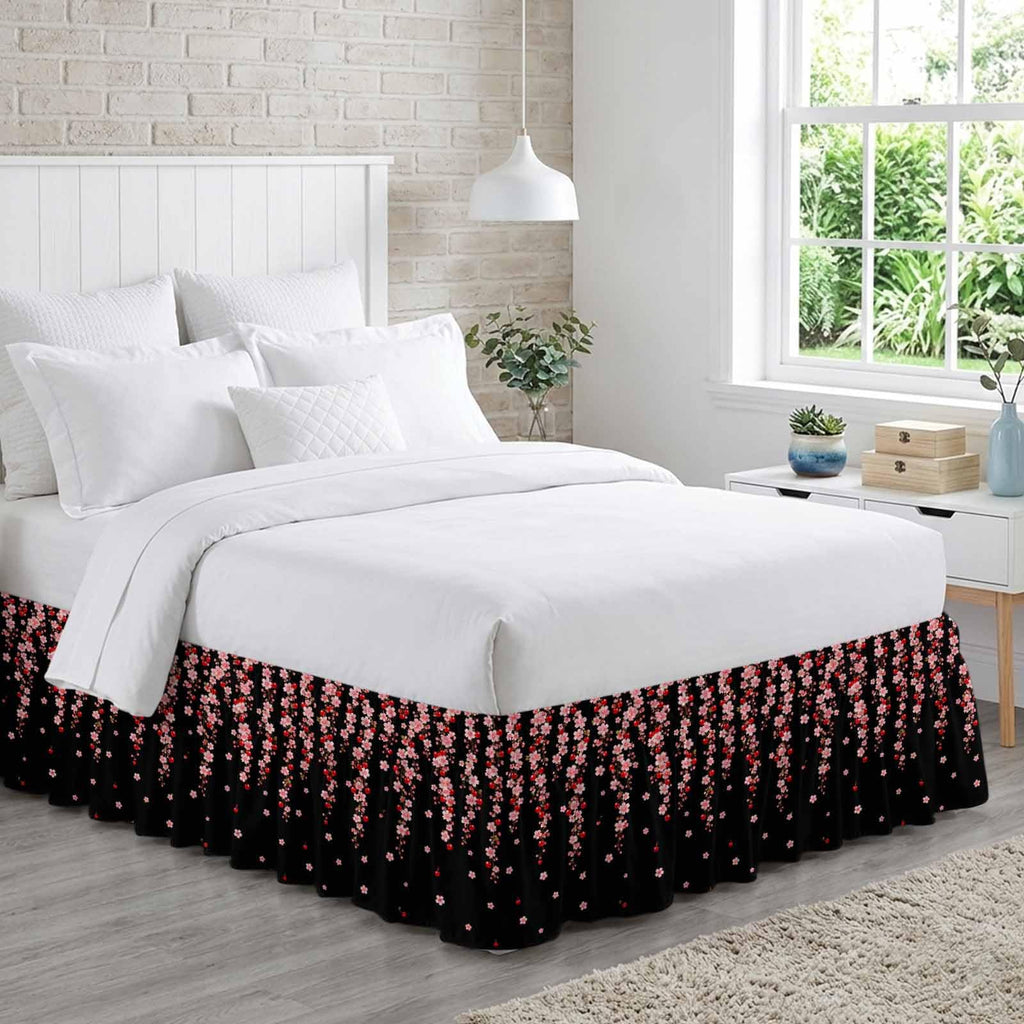 Pink Floral Ruffled Wrap Around Bed Skirt California King 18" Drop Y966421