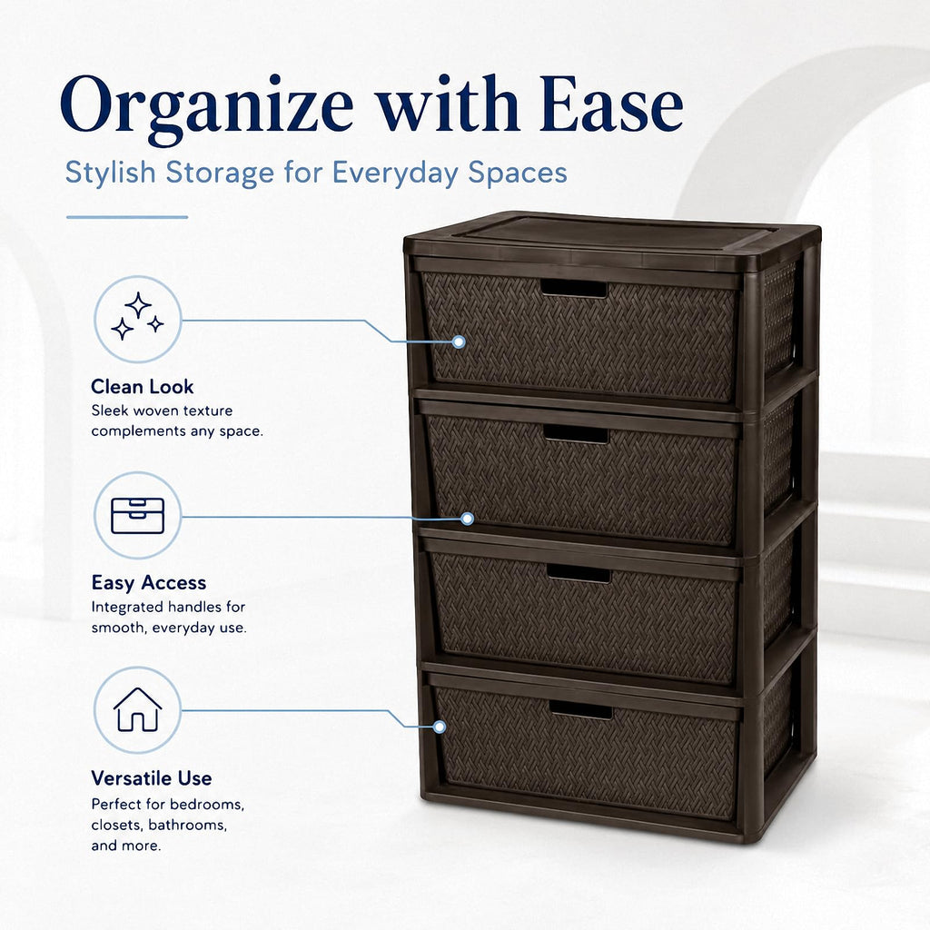 Wide 4-Drawer Storage Organizer Tower with Removable Bins Y634
