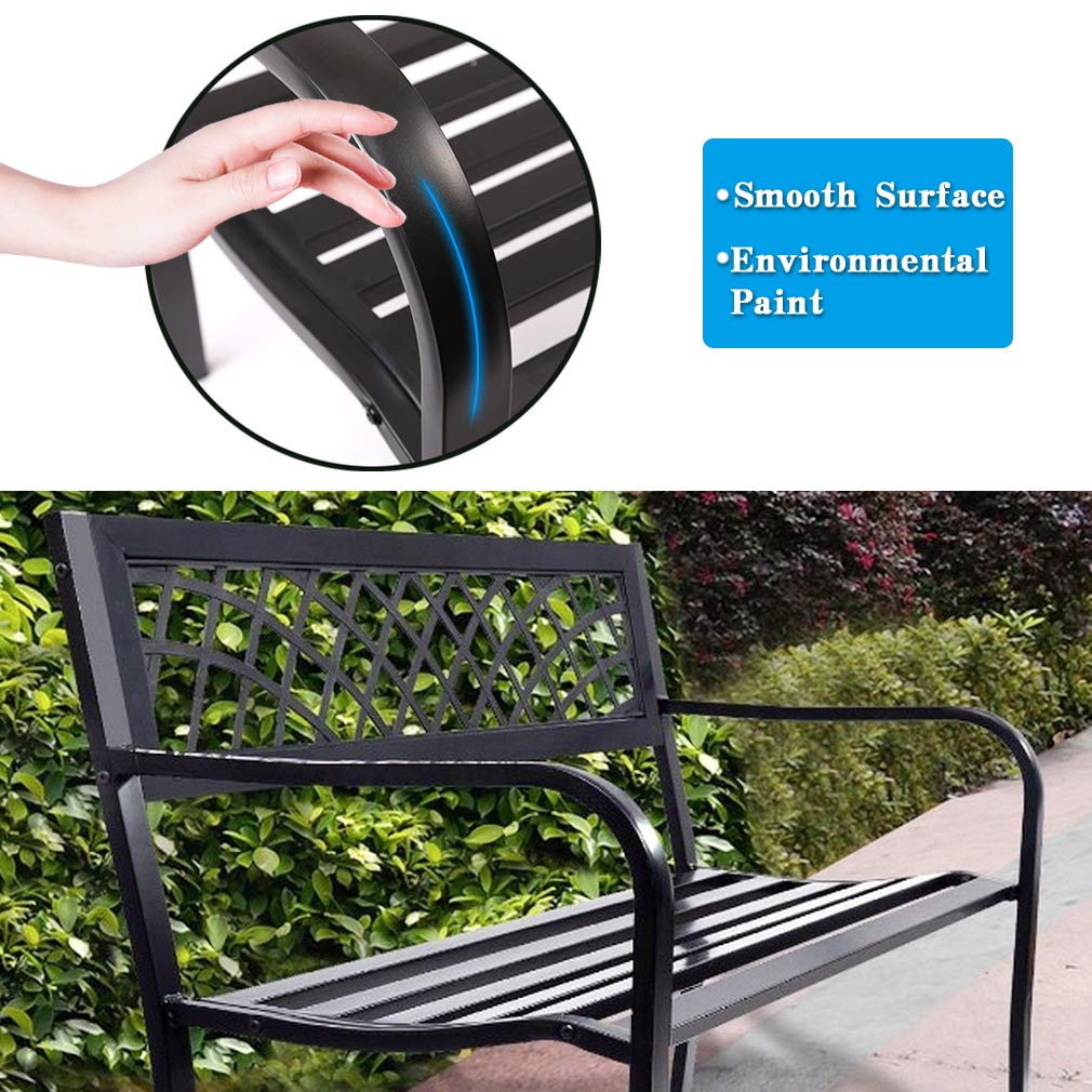 Black Metal Garden Bench with Plastic Backrest and Armrests H9176