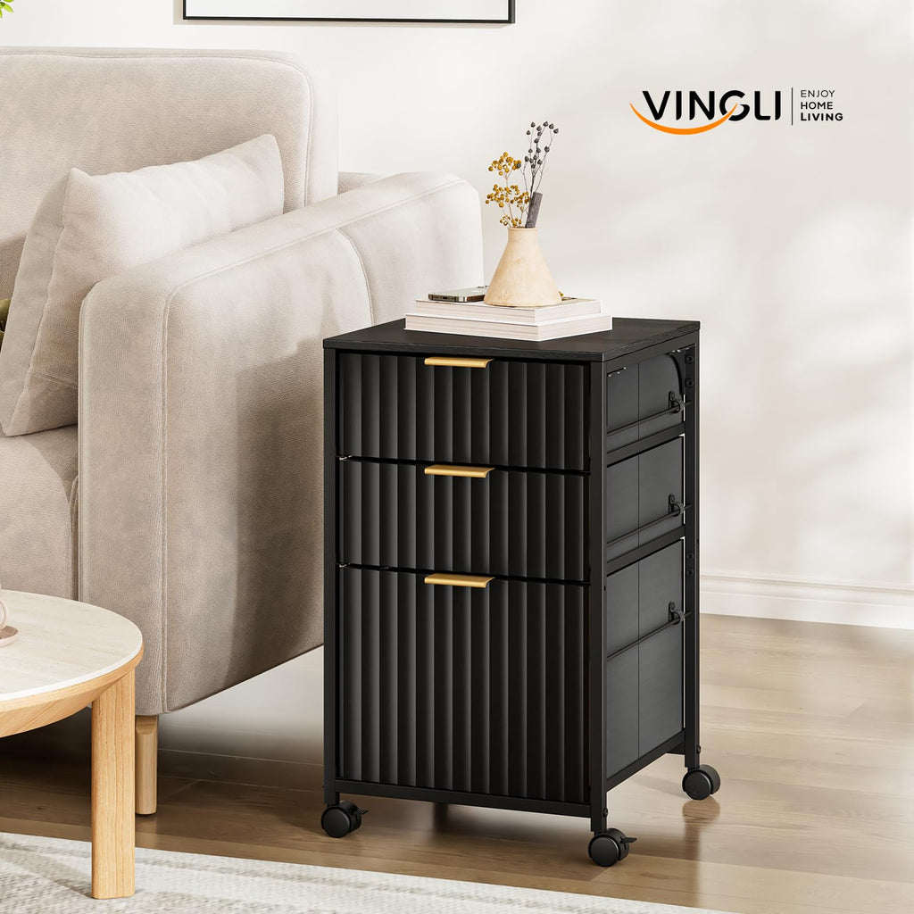 Black 3 Drawer Rolling File Cabinet with Wheels J73752