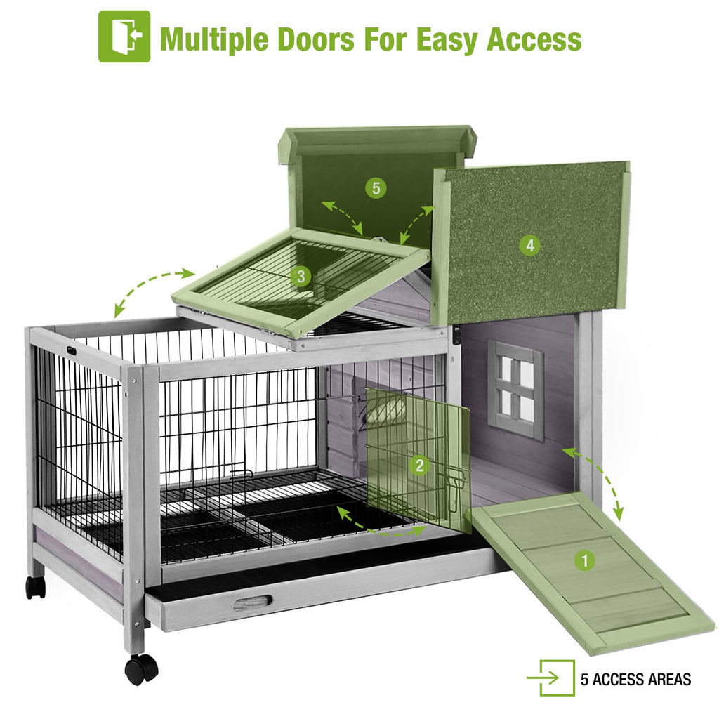 Wooden Rabbit Hutch with Removable Wire Netting and Leak Proof Tray I5553