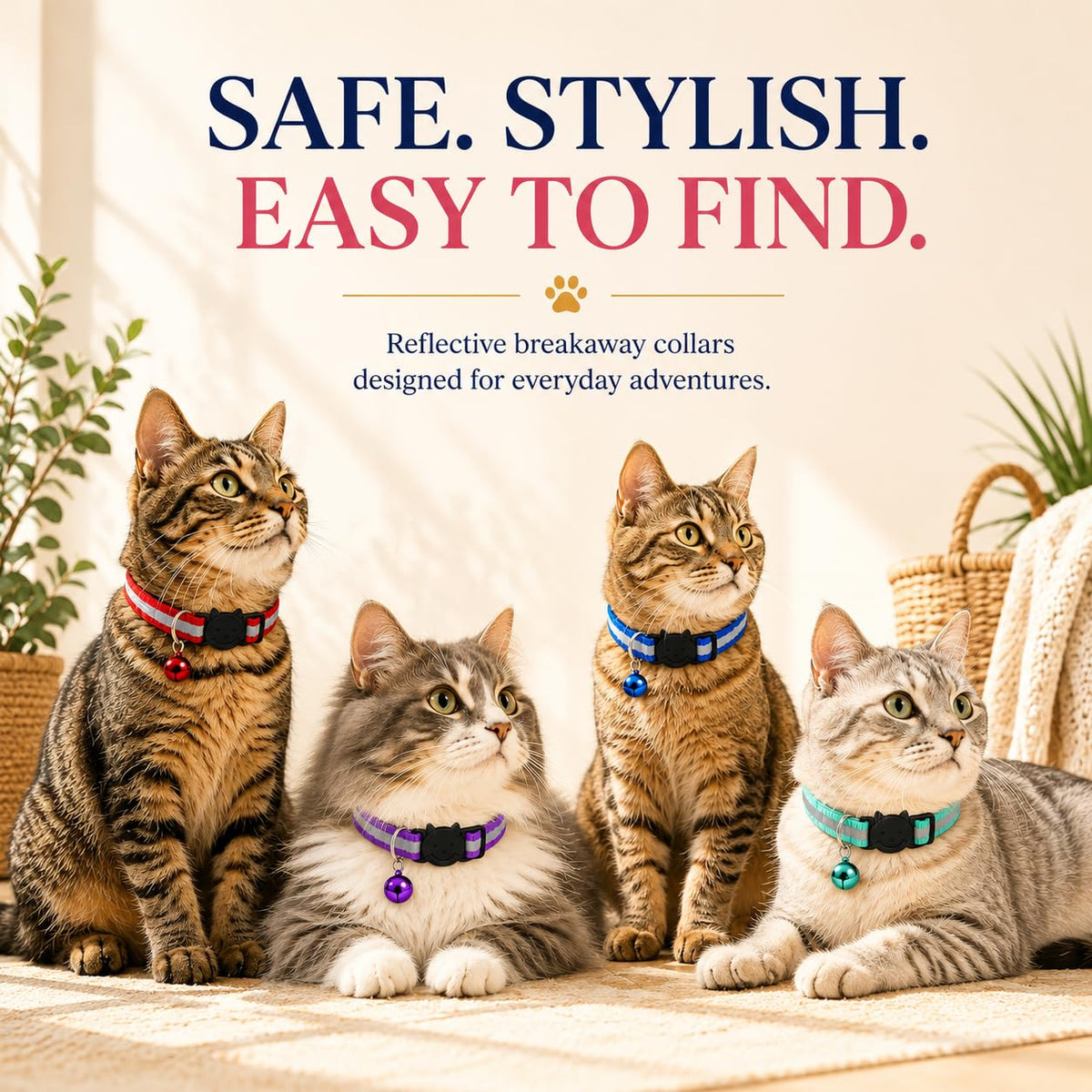 Reflective Breakaway Cat Collar with Bell 12-Pack U4687