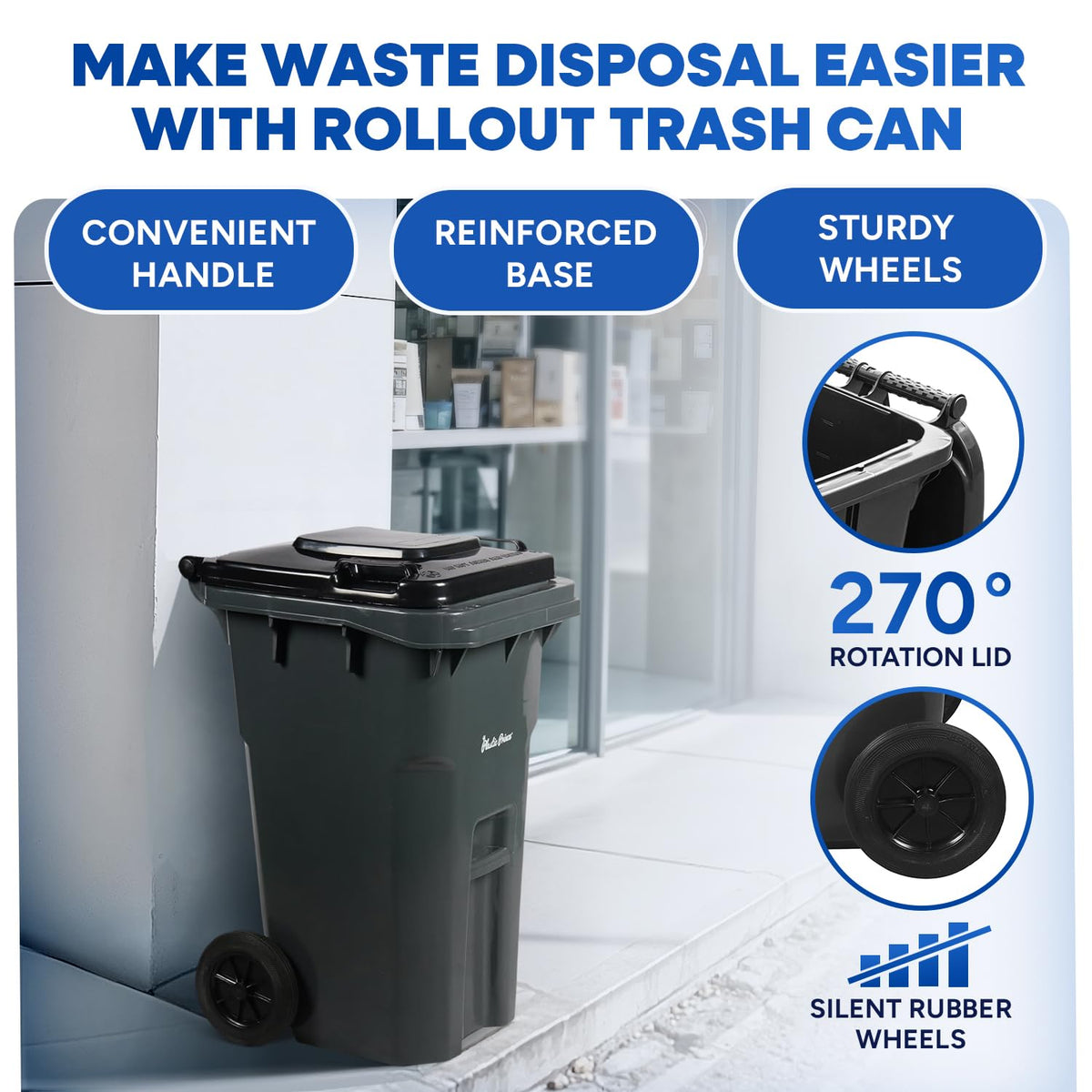 27 Gallon Wheeled Plastic Trash Can with Lid I2674