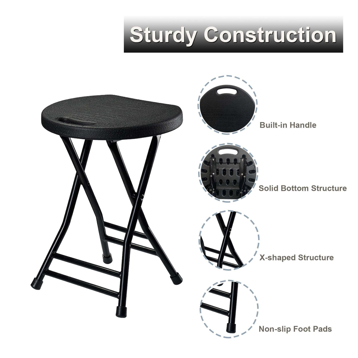 Folding Stool with Handle and Non-Slip Feet N54290