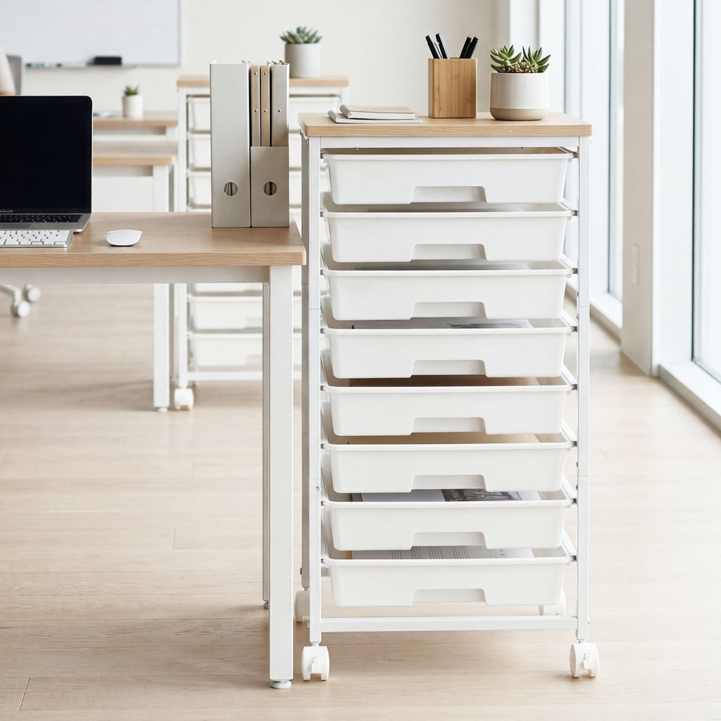 8 Drawer Rolling Storage Cart with Wooden Tabletop O2780
