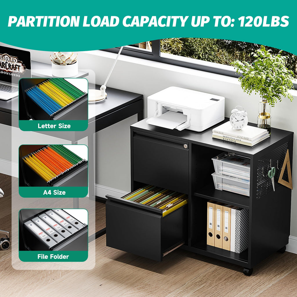 2 Drawer Metal File Cabinet with Lock and Shelf E10948