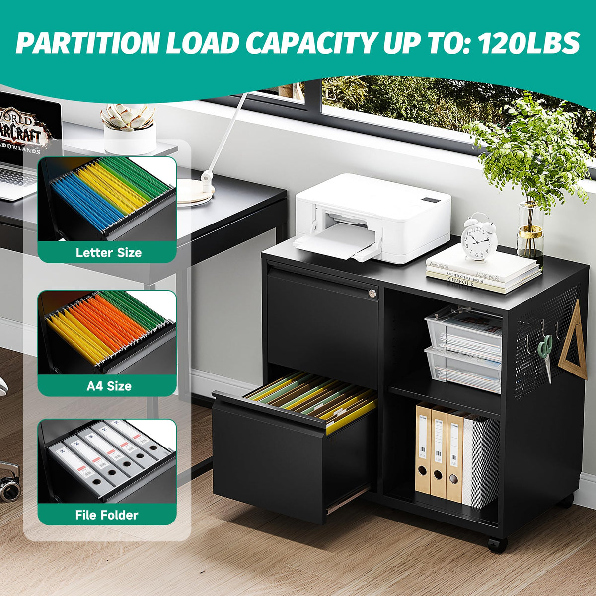 2 Drawer Metal File Cabinet with Lock and Shelf E10948