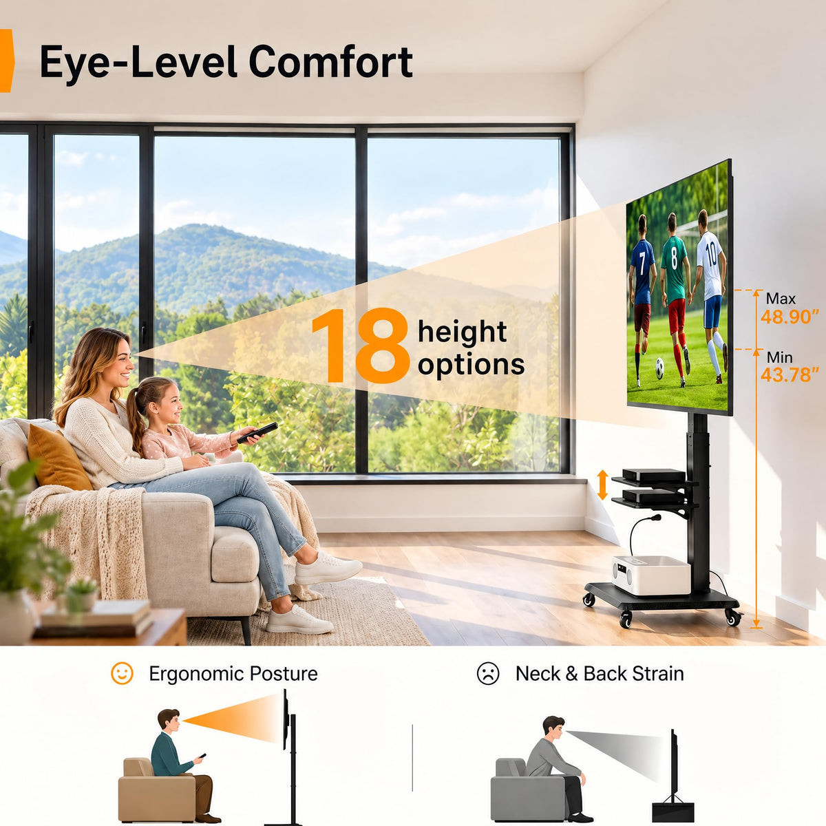 Tilt & Swivel Rolling TV Stand with Power Outlet J192