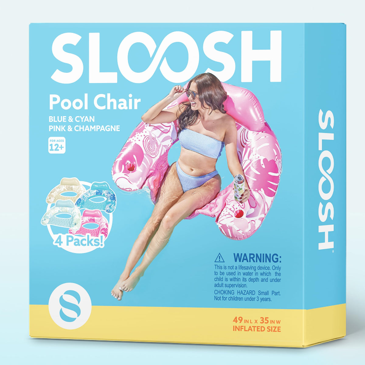 Inflatable Pool Chairs with Cup Holders, 4 Pack L29904