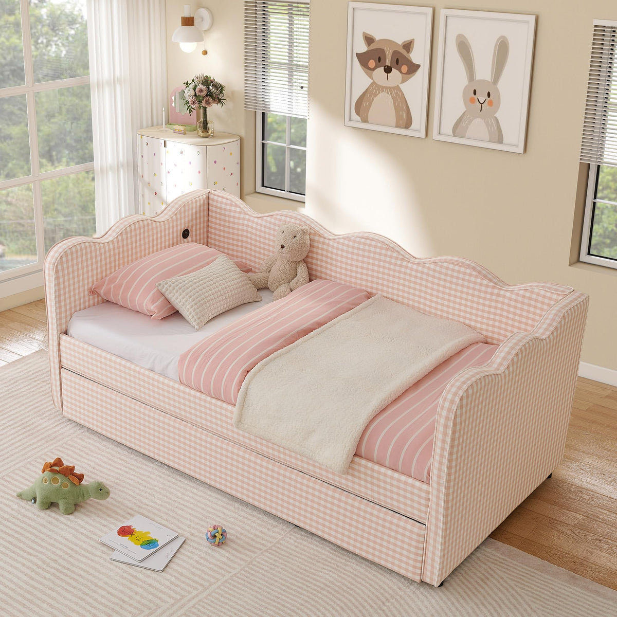 Twin Size Upholstered Daybed with Pop Up Trundle K996246