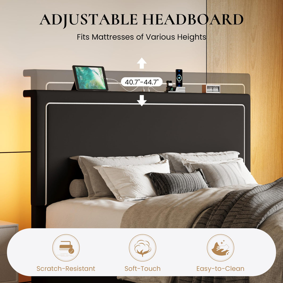Full Size Lift Up Storage Bed Frame with LED Lights, Black G67074