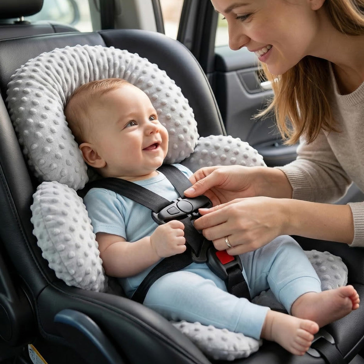 Infant Car Seat Head Neck Body Support, Ultra-Soft Minky Microfiber, 2-in-1 Reversible, Gray C2993