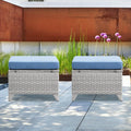 Wicker Outdoor Ottomans Set of 2 Handwoven Rattan Footstools with Removable Cushions C801