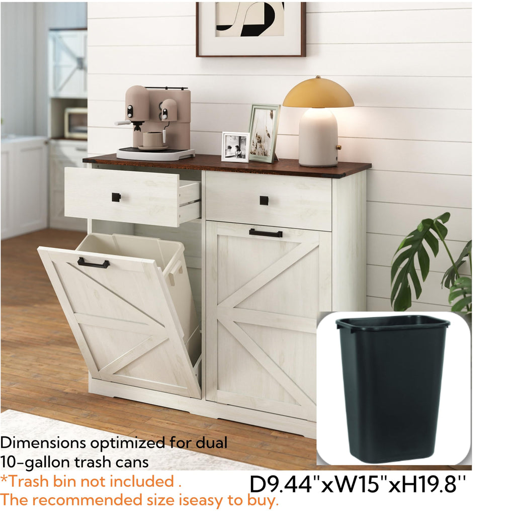 White Double 10 Gallon Tilt Out Trash Can Cabinet J294826