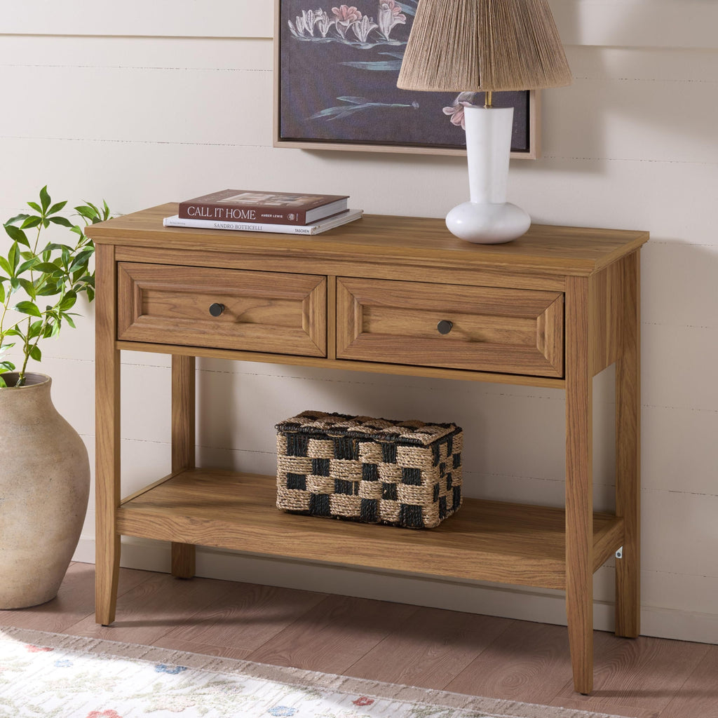 Oak 2-Drawer Console Table with Shelf Storage D350
