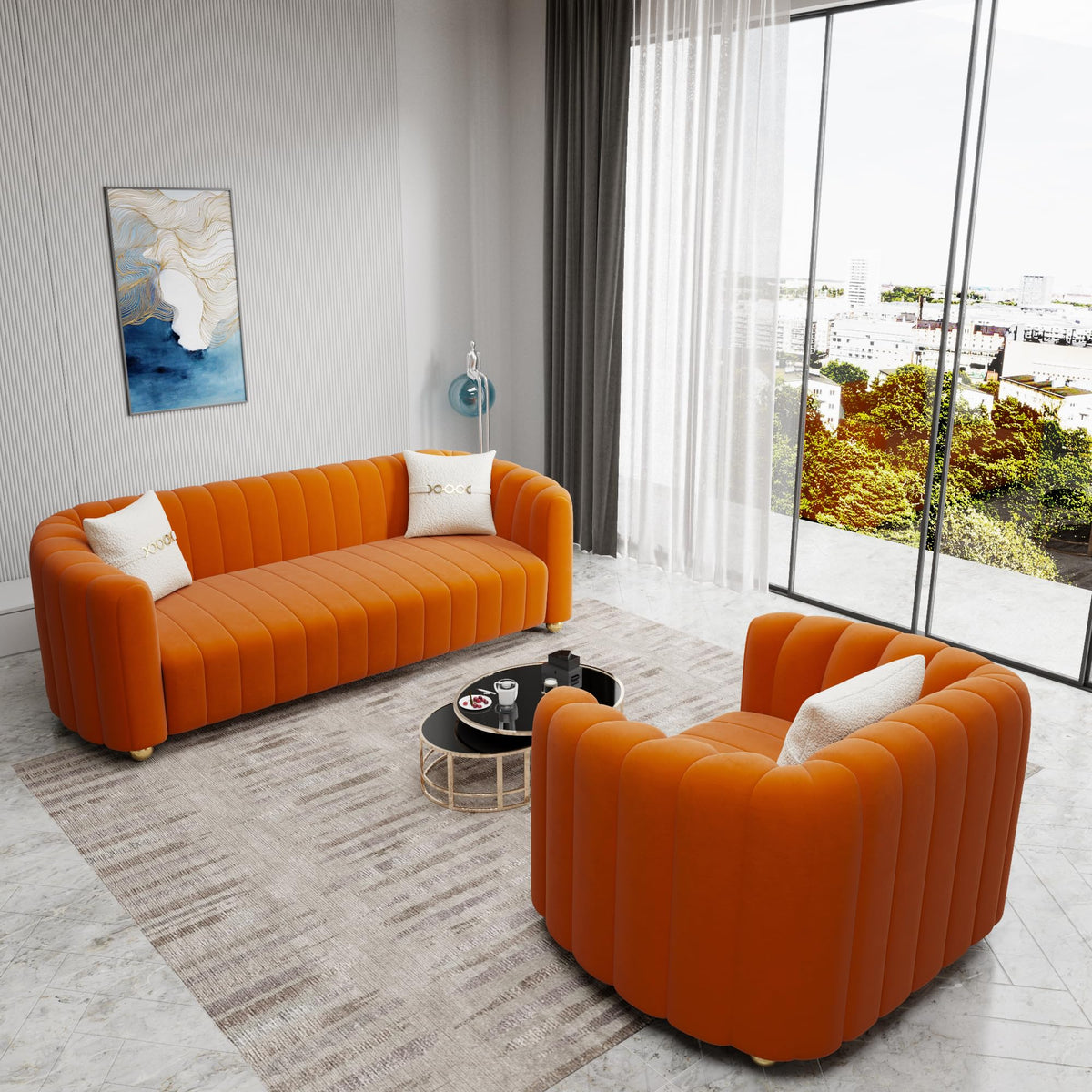 Orange Velvet 2-Piece Sofa K186788