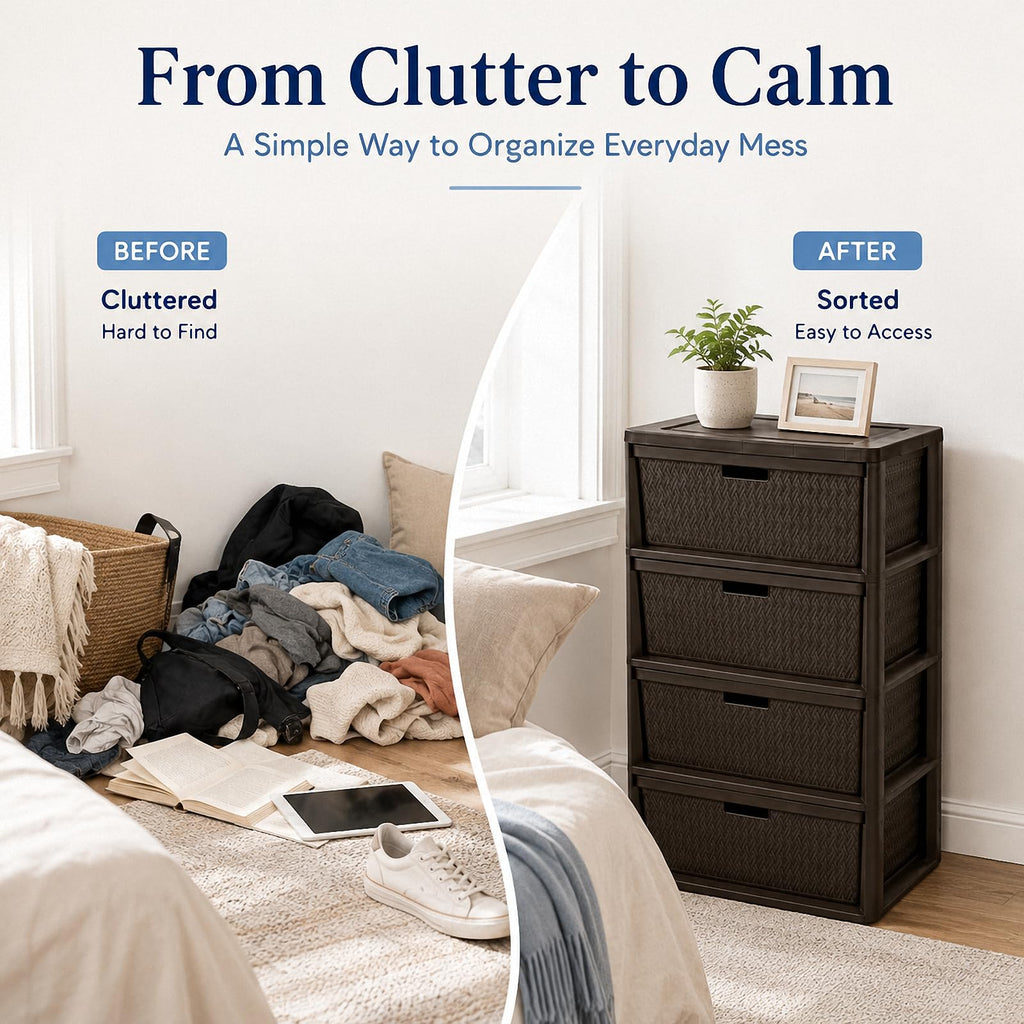 Wide 4-Drawer Storage Organizer Tower with Removable Bins Y634