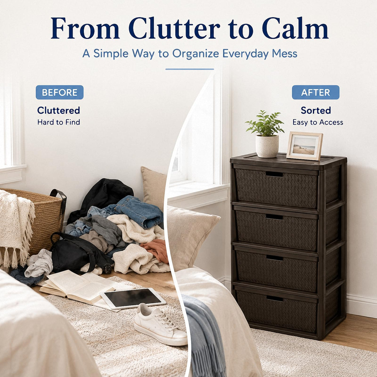 Wide 4-Drawer Storage Organizer Tower with Removable Bins Y634