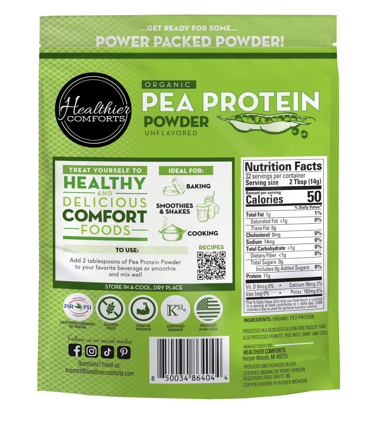 Organic Unflavored Pea Protein Powder 1 lb H356