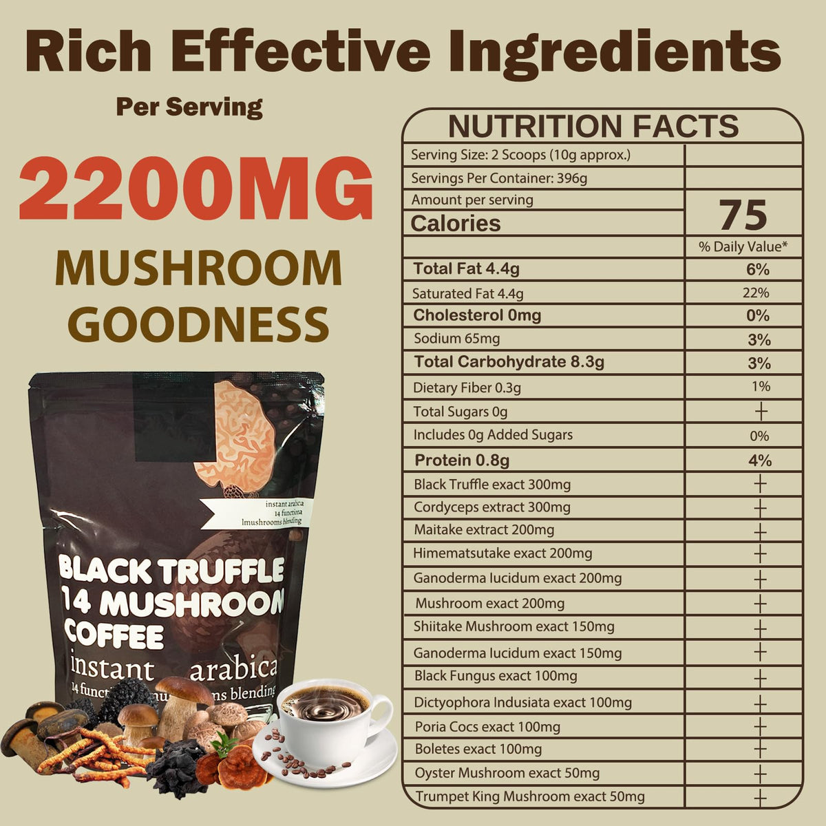 14 in 1 Mushroom Coffee Medium Roast Instant 396g U129188