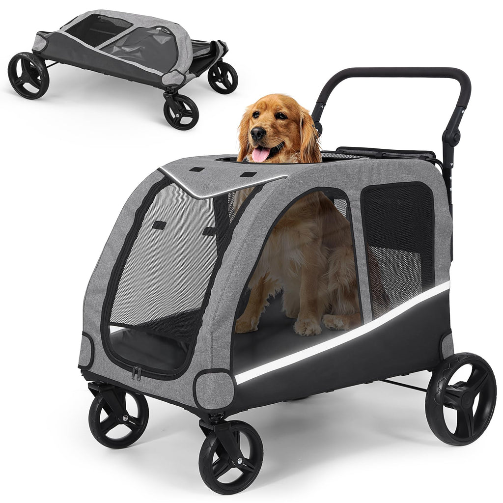 Extra Large Foldable Dog Stroller with Pocket, Up to 130 lbs I560879
