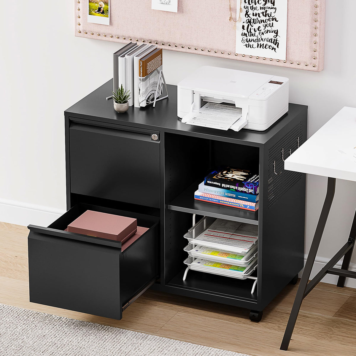 2 Drawer Metal File Cabinet with Lock and Shelf E10948