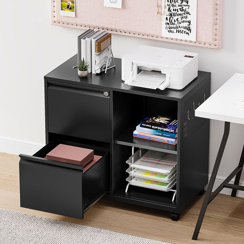 2 Drawer Metal File Cabinet with Lock and Shelf E10948