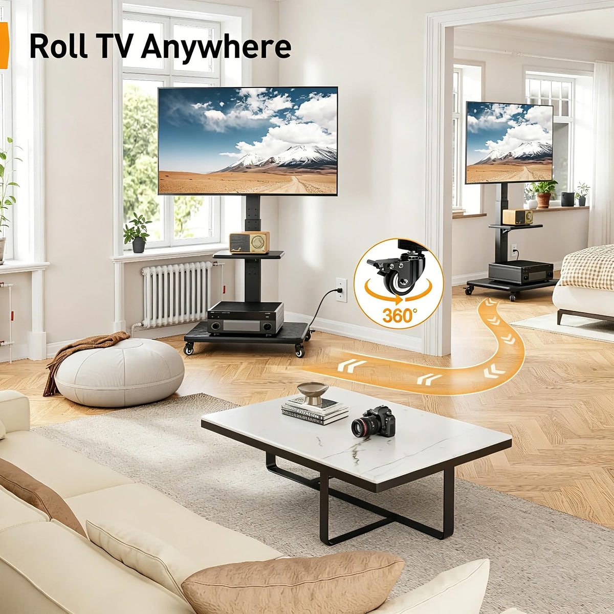 Tilt & Swivel Rolling TV Stand with Power Outlet J192