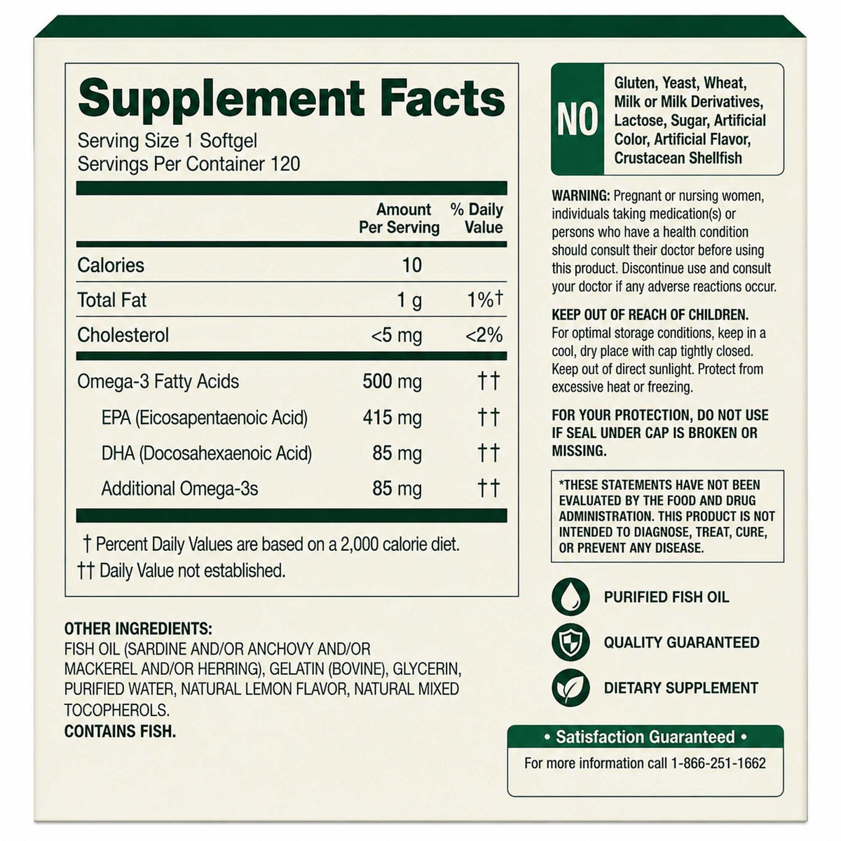 Omega-3 Fish Oil 500 mg 120 Count SoftGels Dietary Supplement P934